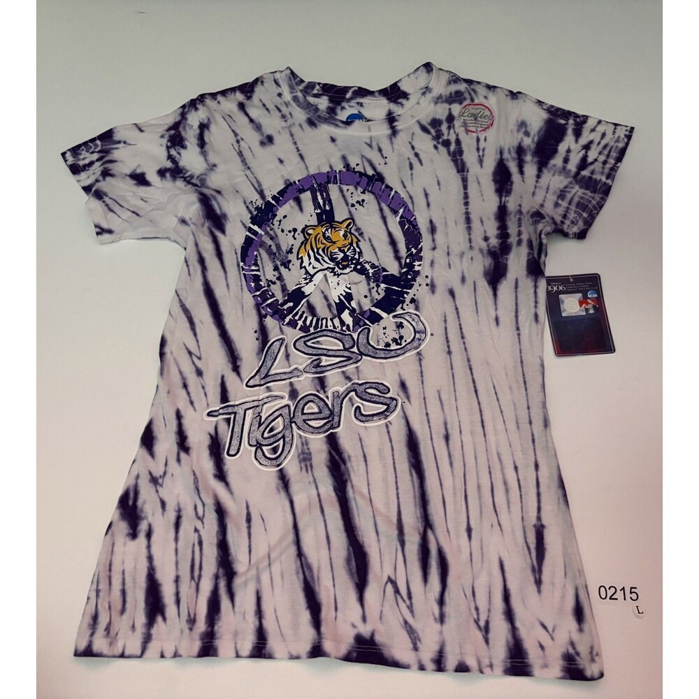 LSU Ladies Tie Dye Shirt w/ Sparkles Adult Large Louisiana State University NCAA